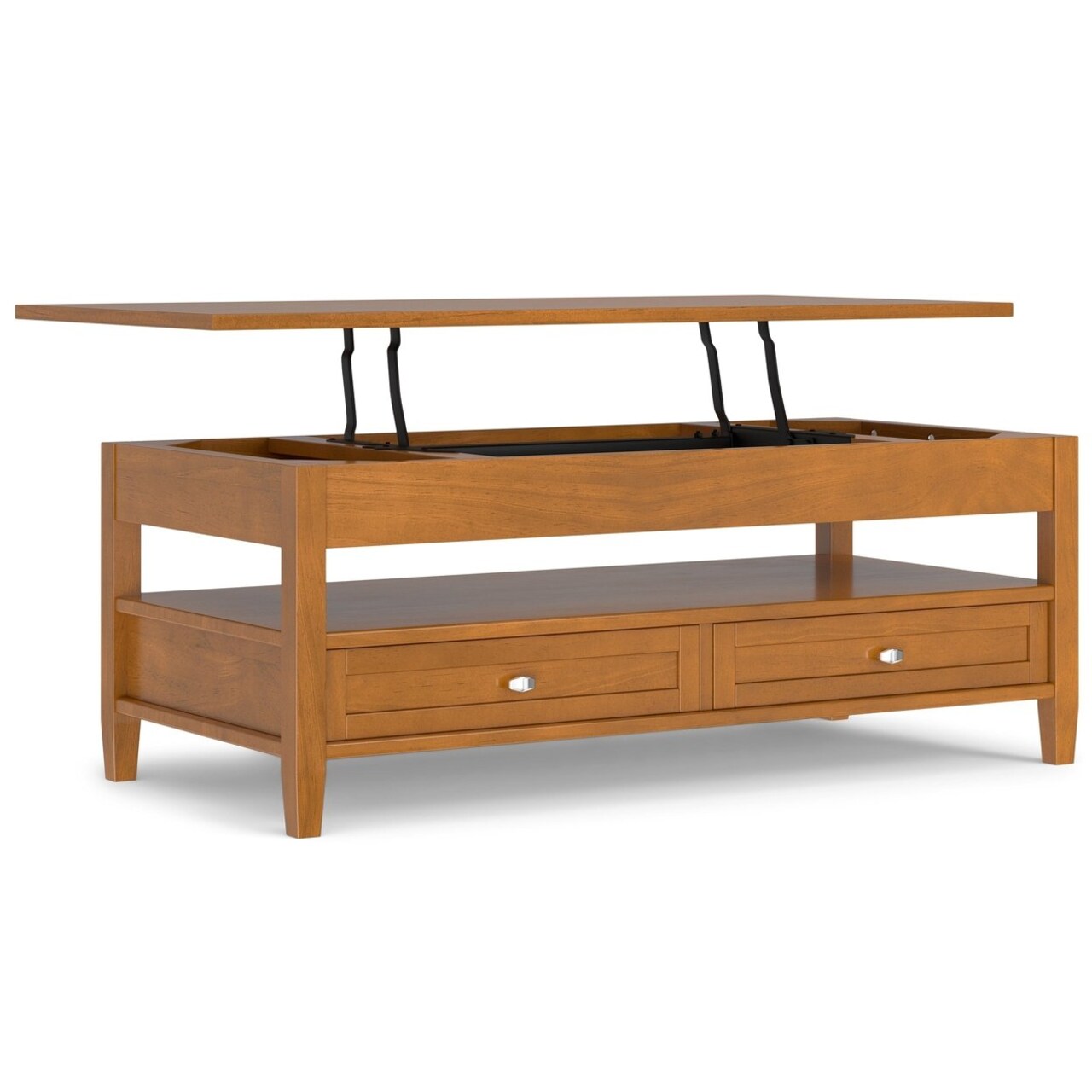Warm Shaker Lift Top Coffee Table Solid Wood With Storage Light Golden Brown